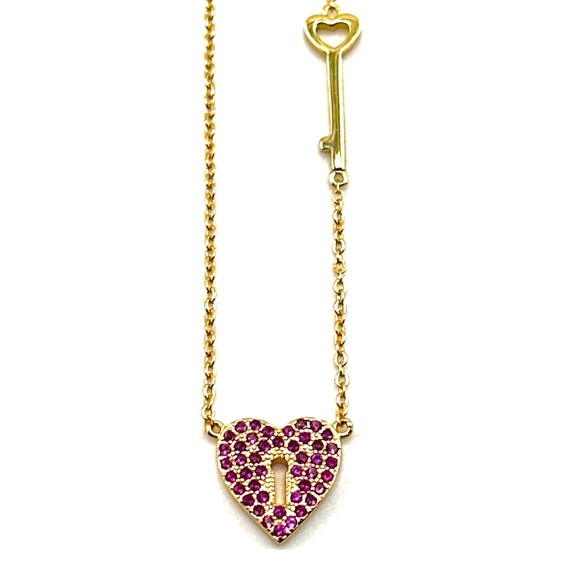 18K Gold Plated over 925 Sterling Silver Luxury Heart Lock With Key Necklace - Picture 5 of 9